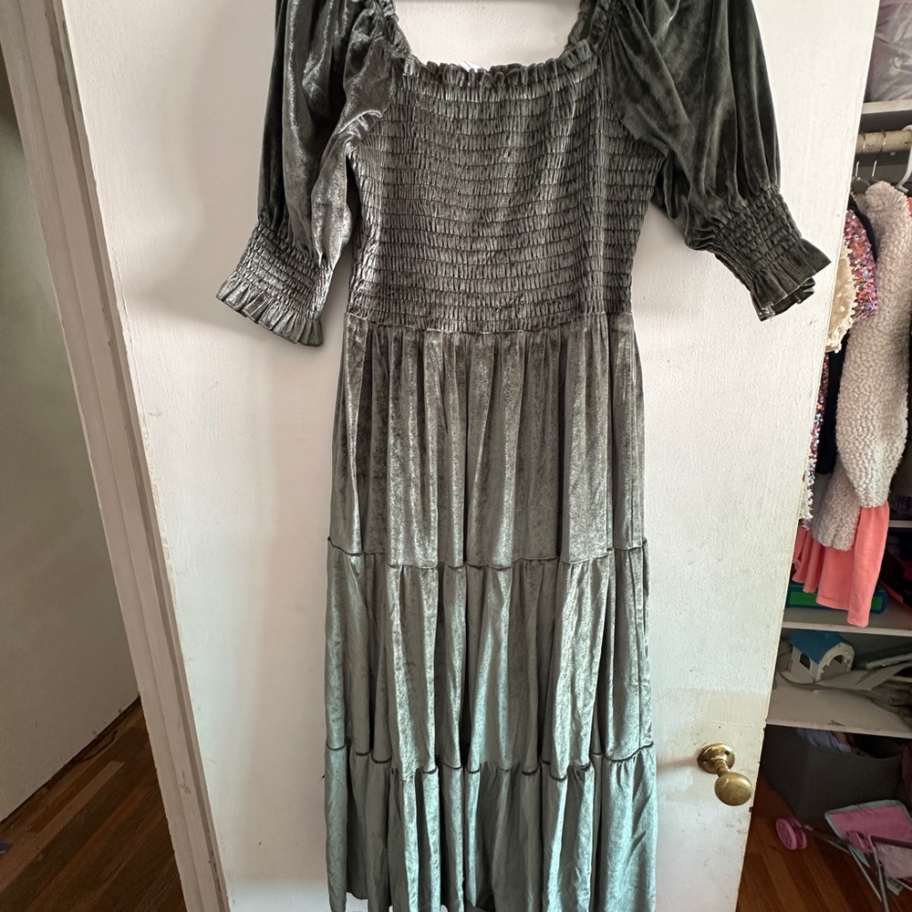Elegant Velvet Sage Green Dress